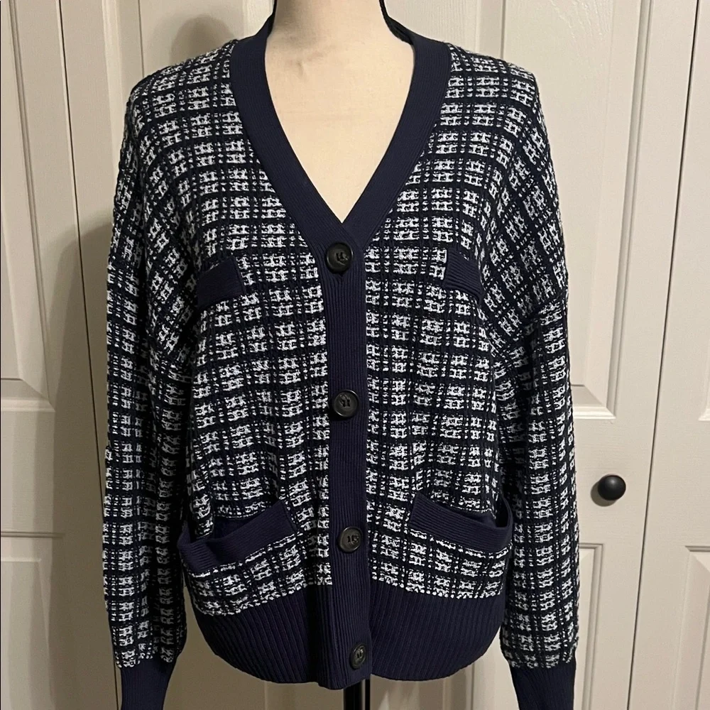 EUC, FREE ASSEMBLY TWEED CARDIGAN, NAVY SIZE XL - Picture 2 of 10